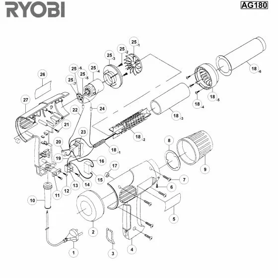 Ryobi AG180 Spare Parts List Type: 1000018806